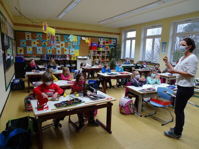 Frau Wolf in den Klassen 2a und 2b - voll in Aktion!